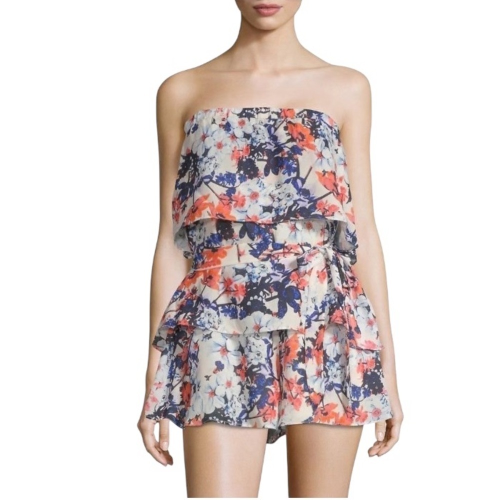 Parker Women’s Strapless/Tube Floral Printed Tiered Romper Size M